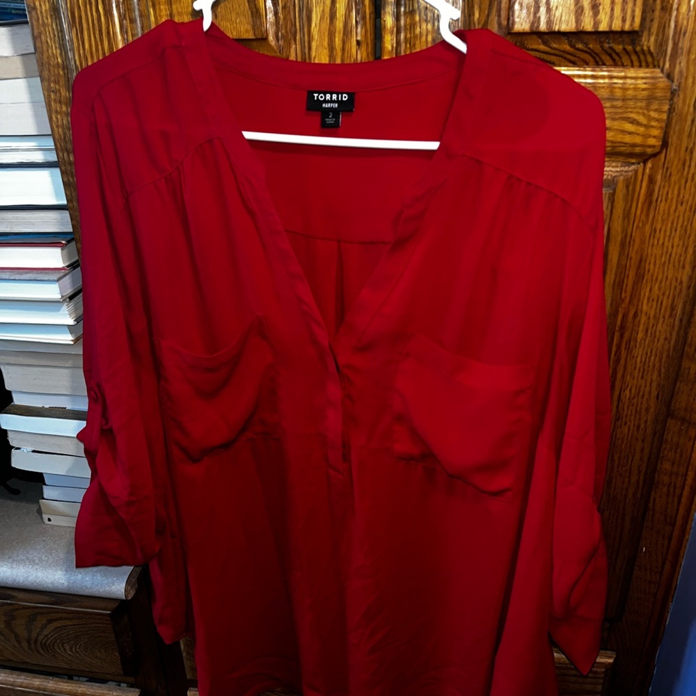Torrid Red 3/4 Sleeve Relaxed Blouse